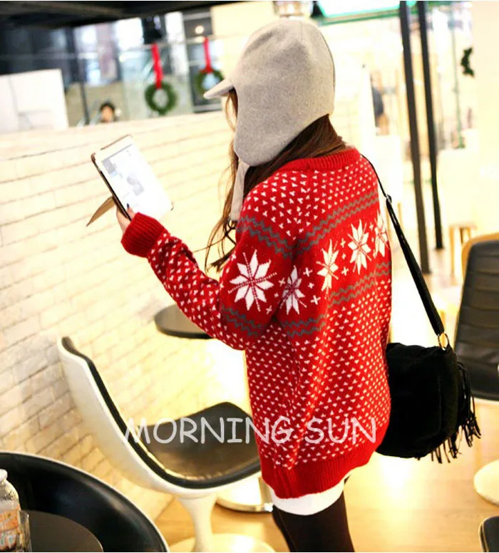 2014 casual new style O neck snowflakes embroidered winter autumn -summer female brand warm knitted Christmas sweaters #3000 | Женская