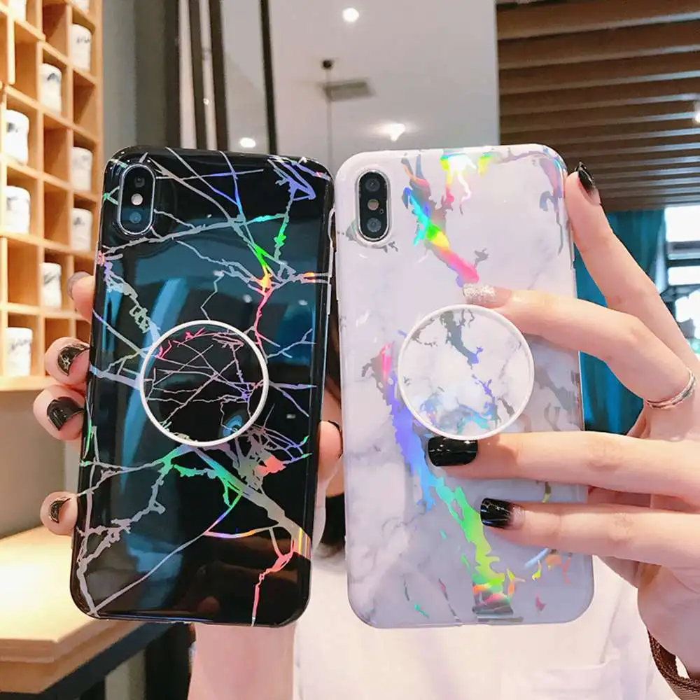 Роскошный Новый лазерный мраморный складной кронштейн для iphone 6 6s 7 8 plus чехол с