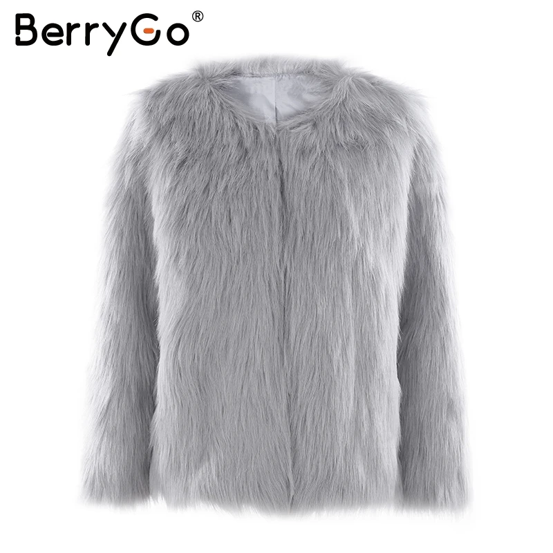 BerryGo Повседневное пушистый искусственный Меховые пальто Жeнскaя зимняя кyрткa