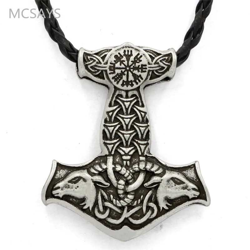 MCSAYS норвежский викинг Для мужчин S Jewelry Mjolnir Тора Молотки коз кулон веревку цепи