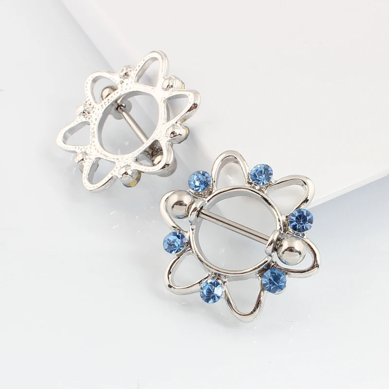 Розничная продажа 2 шт./лот кольцо для пирсинга сосков без никеля Синие стразы