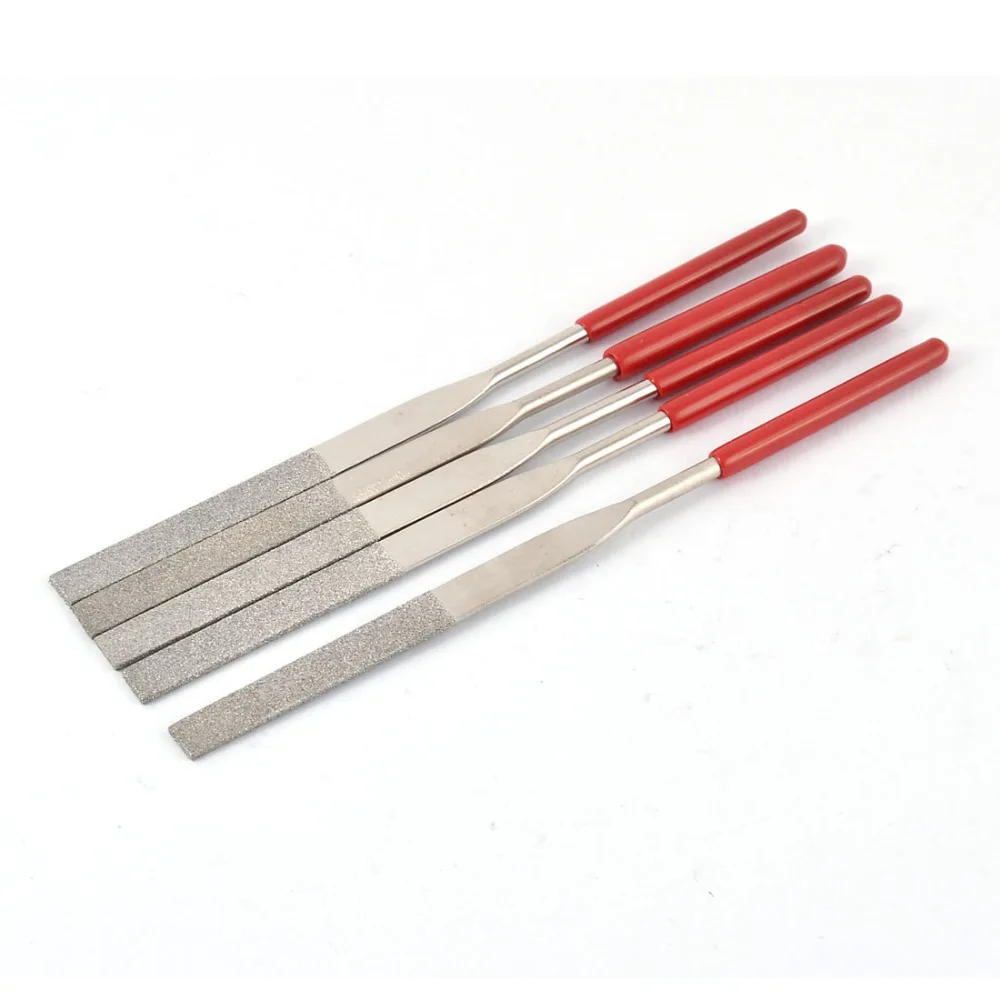 

UXCELL Newest 5 Pcs 160mm Length 4mm Shank Dia 8mm Tip Width Glass Stone Carving Diamond Coated Flat Rasp Needle File