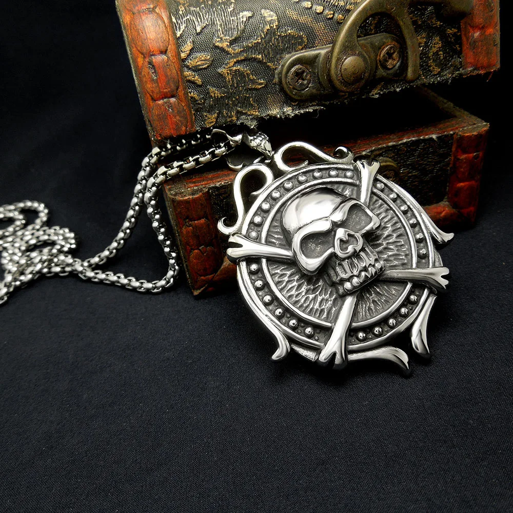 Ретро панк хип хоп серебряный тон из нержавеющей стали Череп Кулон со