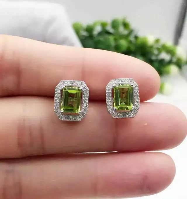 Женские классические серьги с оливином элегантные вечерние из серебра 925 пробы