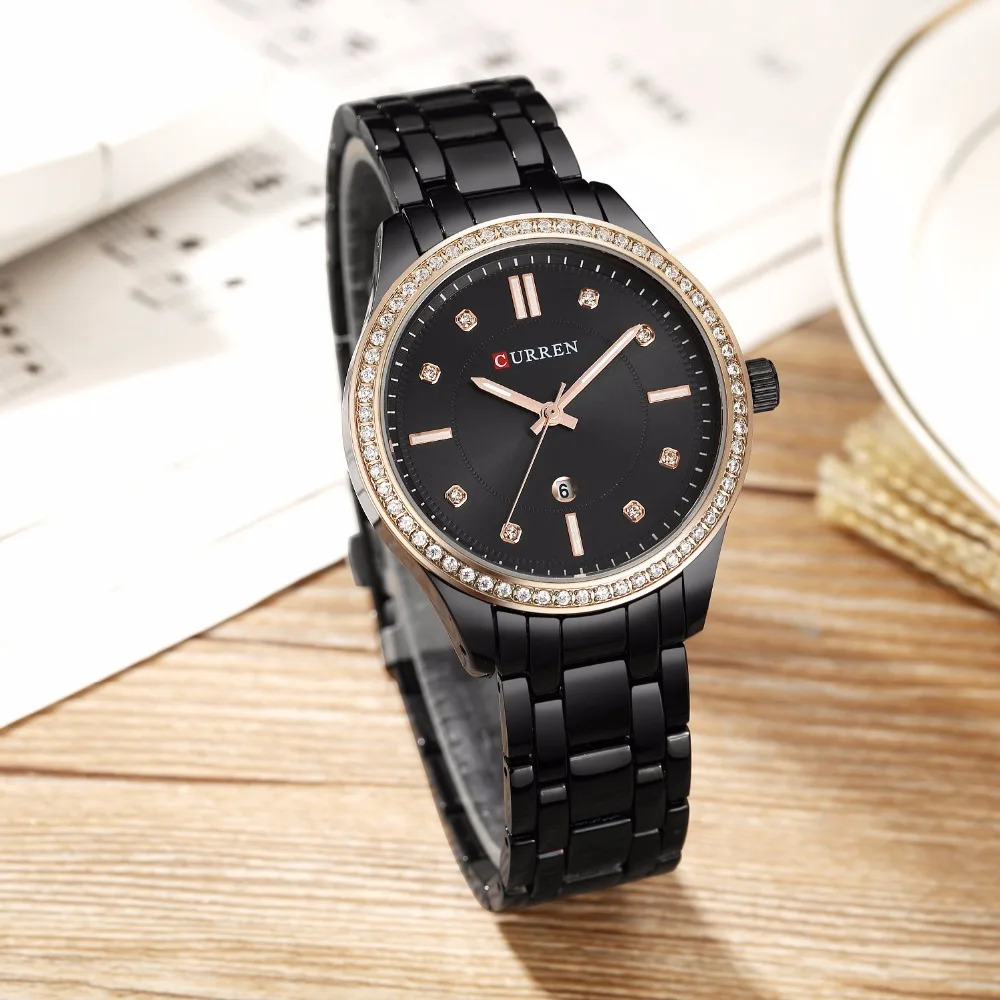 CURREN 9010 Luxury Fashion Women's Watches Quartz Watch Bracelet Auto Date Wristwatches Stainless Steel Women | Наручные часы