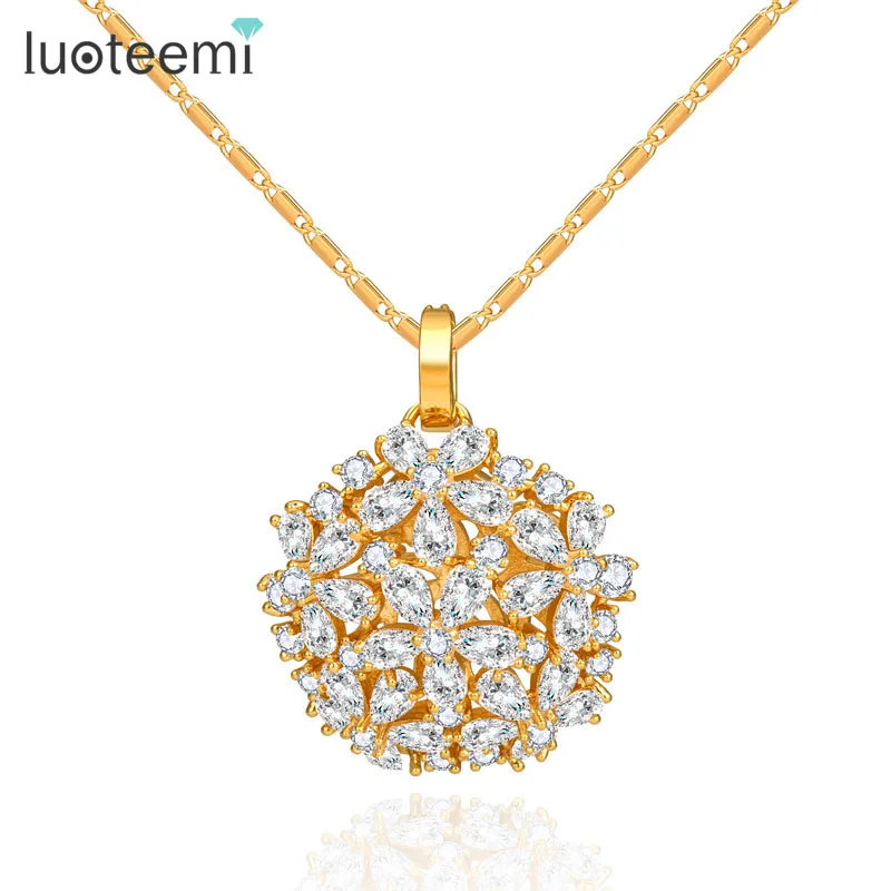 LUOTEEMI Brand Luxury Gold Color Pendants Customized Big Shinning Flower Cubic Zirconia Necklace Free Shipping Items 2022 New