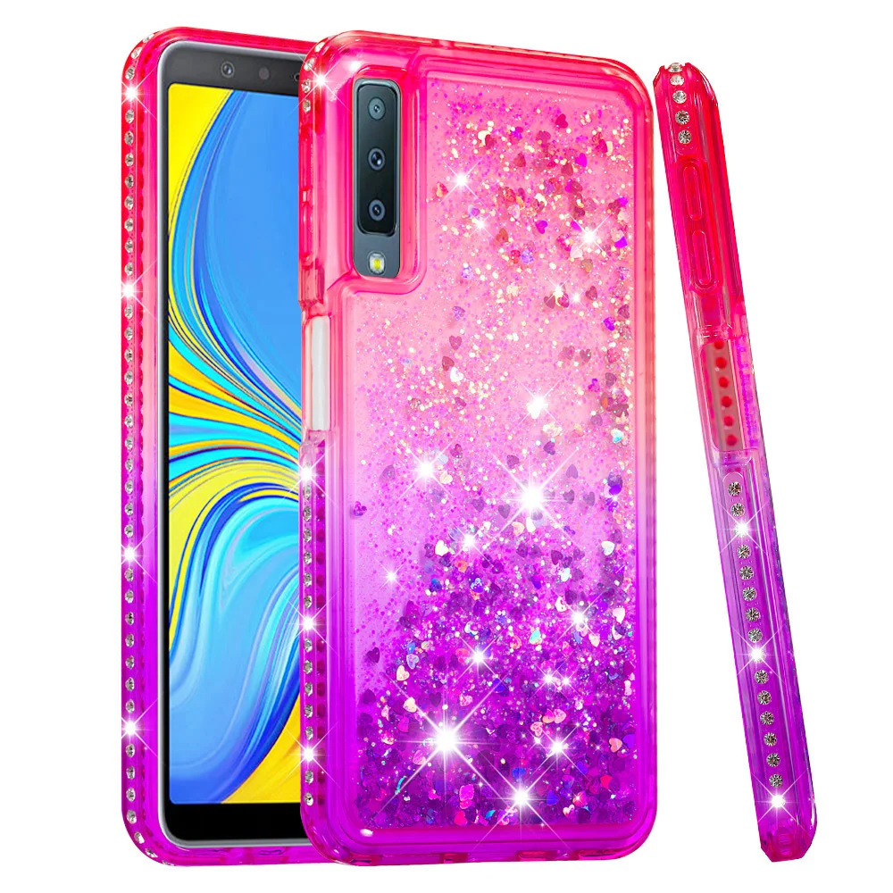 Зыбучий песок Градиент для Samsung Galaxy A7 2018 чехол Блестящий динамический Жидкий J4 J6