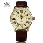 Часы Мужские автоматические механические с календарем, кожаным ремешком и автоподзаводом