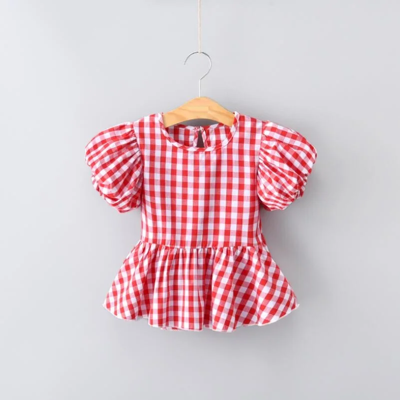 design 4 red Г. Летняя Клетчатая блузка принцессы для девочек пышные блузки для маленьких девочек с короткими рукавами, рубашки детская рубашка топы для девочек, детская одежда - Цвет: design 4 red