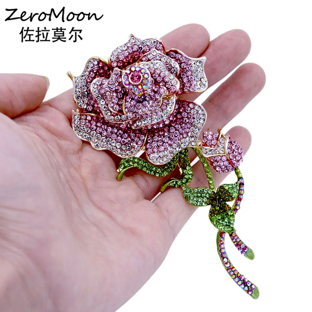 Брошь в виде Розы Женская брошь большого размера с кристаллами булавка на