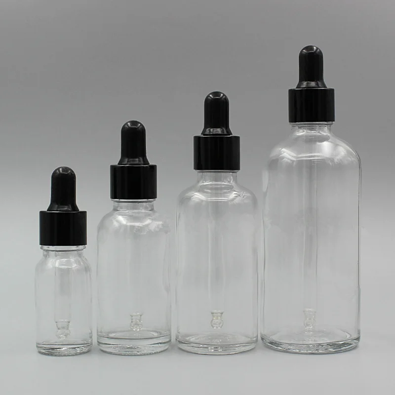 Прозрачная стеклянная черная крышка для эфирного масла бутылочки с пипеткой