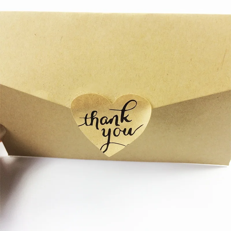 100 шт./лот винтажный Thank you наклейка из крафт бумаги в виде роматического сердца