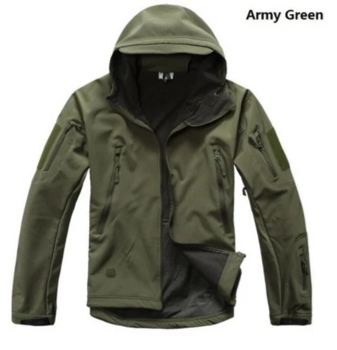 Army green Для мужчин Pro Man скрытень Акула кожа софтшелл камуфляж с капюшоном армейское пальто Военная тактическая куртка охота водонепроницаемая верхняя одежда - Цвет: Army green