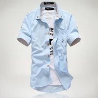 2020 new arrived mens casual short sleeve shirtsdress shirtsmall mushroom embroidery stripe bordered male shirt free shipping