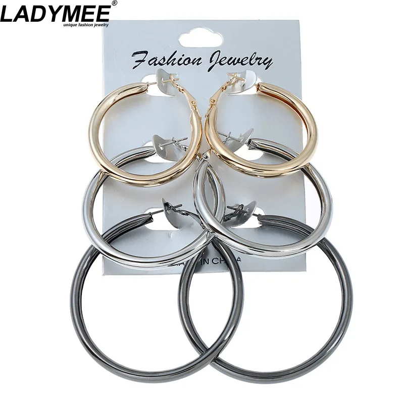 Ladymee большой круглый Серьги смешивания Цвет 3 пары/карта обруч серьги оптовая