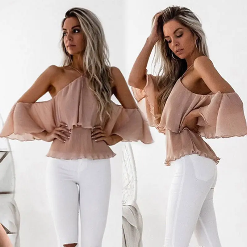 Женская свободная пляжная рубашка с открытыми плечами повседневные Летние