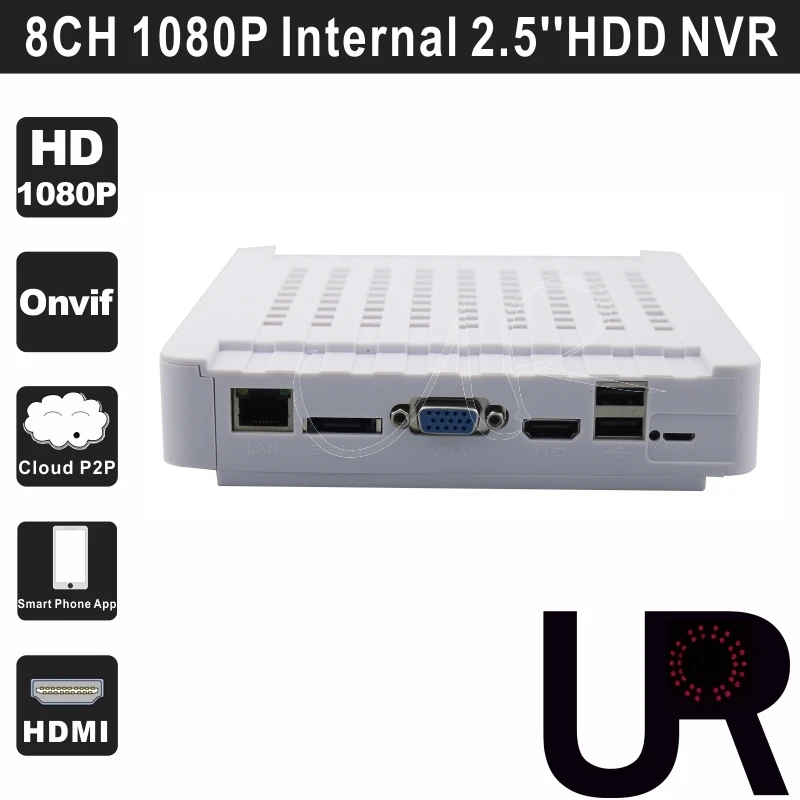 8 КАНАЛЬНЫЙ Белый Onvif Full HD 1080 P Сетевой Видеорегистратор HDMI VGA Выход мини NVR II для 2