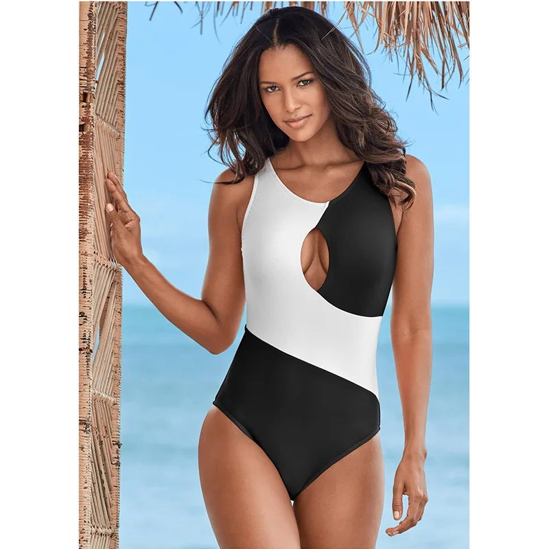 Одна деталь купальник спинки Новинка 2019 года Монокини черный белый цвет