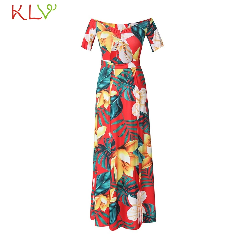 Женское платье с открытыми плечами Элегантное Длинное Повседневное цветочным