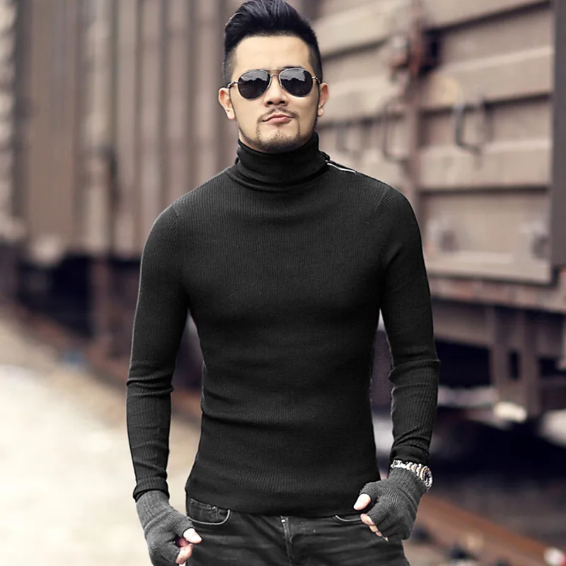 Для мужчин Новое поступление Зима Тонкий шерстяной Хлопок молния turtlneck свитер