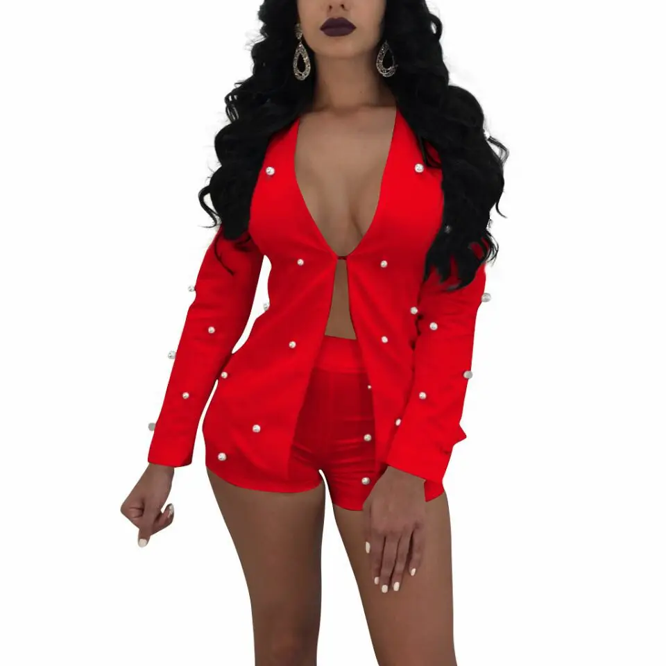 2017 деловой костюм с бусинами куртка + шорты 2 шт. Осенний/Зимний женский комплект