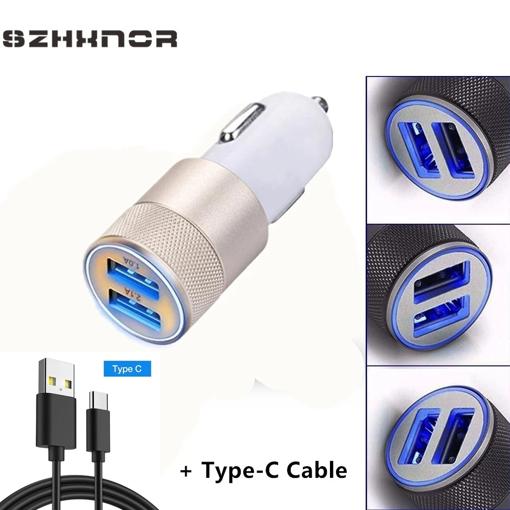 Автомобильное зарядное устройство USB 3 1 А металлическое + кабель Type C для xiaomi mi 9 8 a2