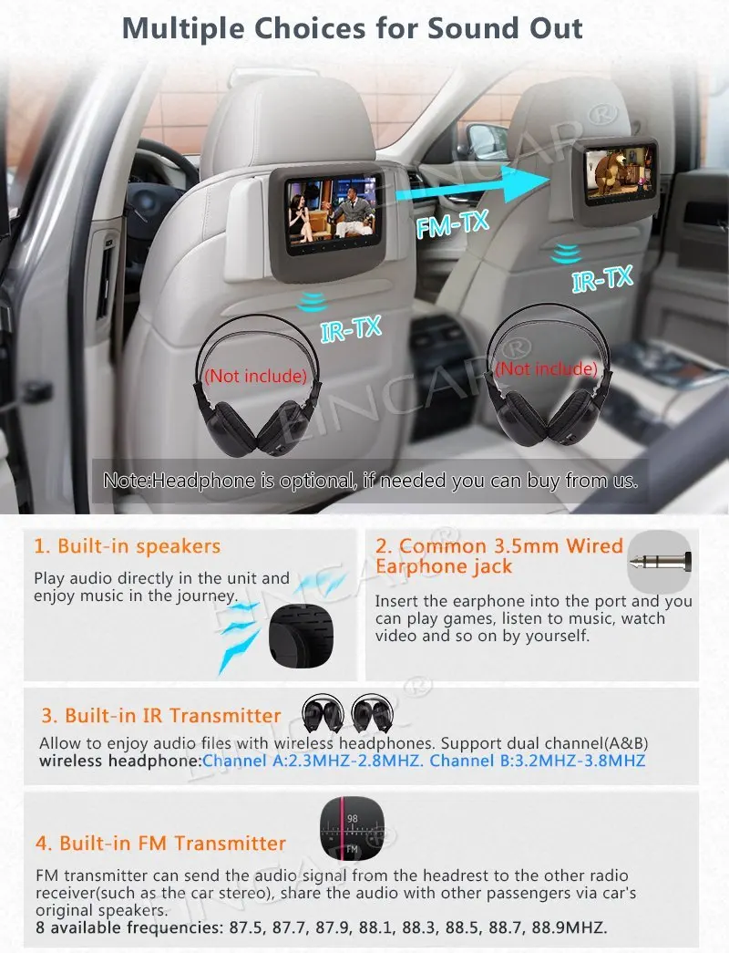 Двойной экран двойной подголовник автомобиля 2 шт. DVD/CD плеер задняя система