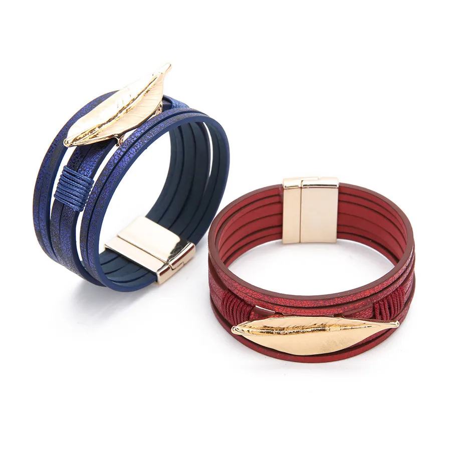 Ckysee Bohemian Multilayer Leaf Charm Bracelet For Women Vintage 2.5mm Wide Leather Wrap Bracelets Bangles Jewelry Gifts | Украшения и