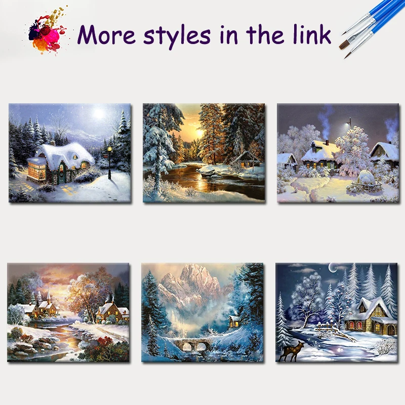 Набор для рисования по номерам на холсте С закатом и снегом | Дом сад