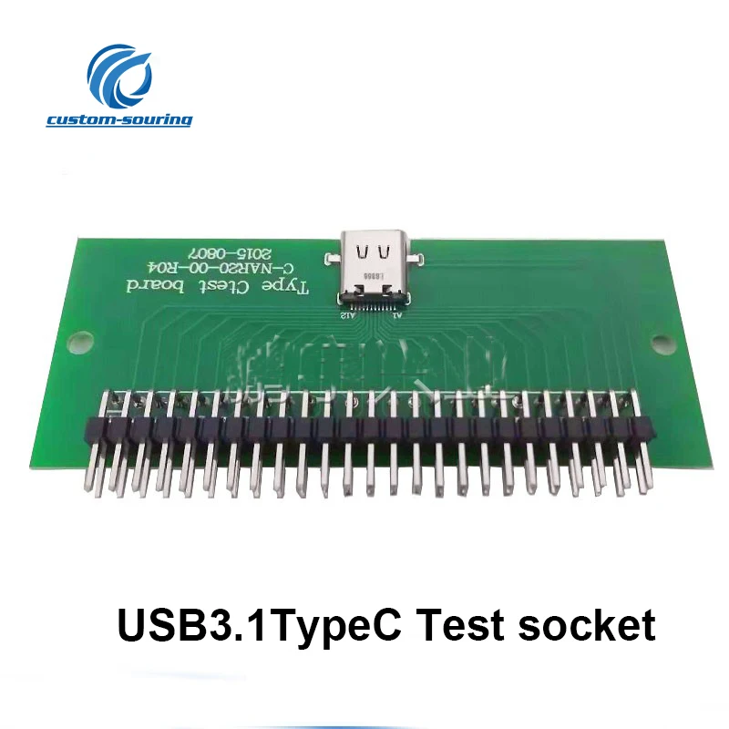 Free shipping 10pc USB 3.1 Type C Test socket for Data cable 3.1 female PCB test board with pin solderd 0.8mm