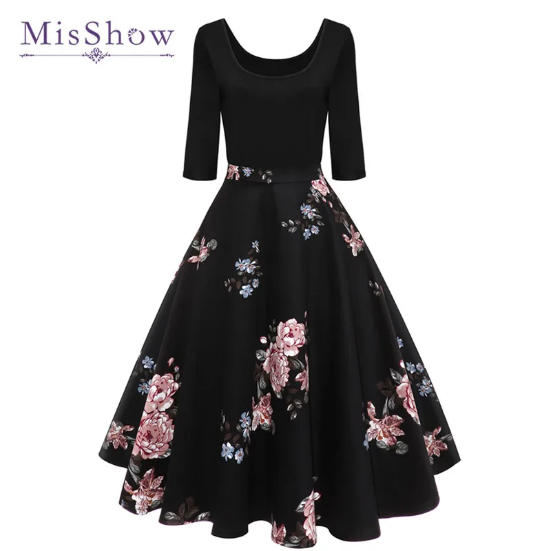 Женское винтажное платье с цветочным принтом коротким рукавом и пэчворком|dress
