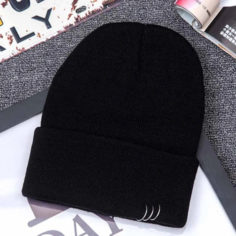 Модная черная шапка бини Круглая Шапка шапки в стиле Харадзюку Стиль железное
