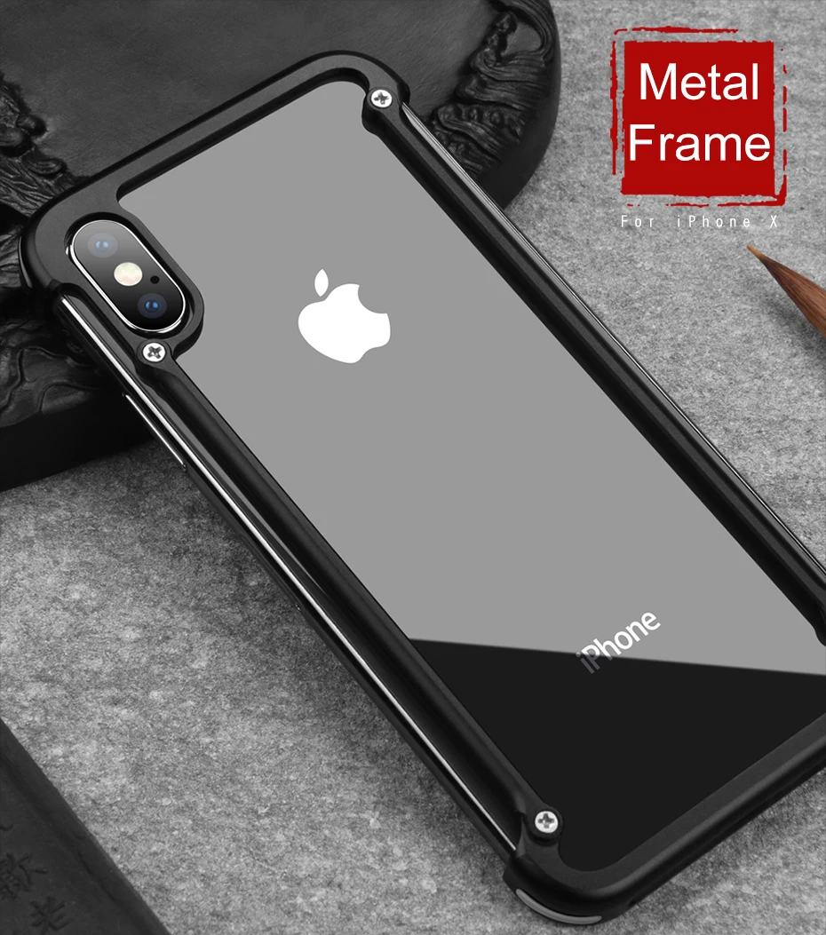 OATSBASF подушка безопасности металлический чехол для iPhone X чехол индивидуальная оболочка для iPhone X подушка безопасности металлический бампер чехол с подарочной стеклянной пленкой