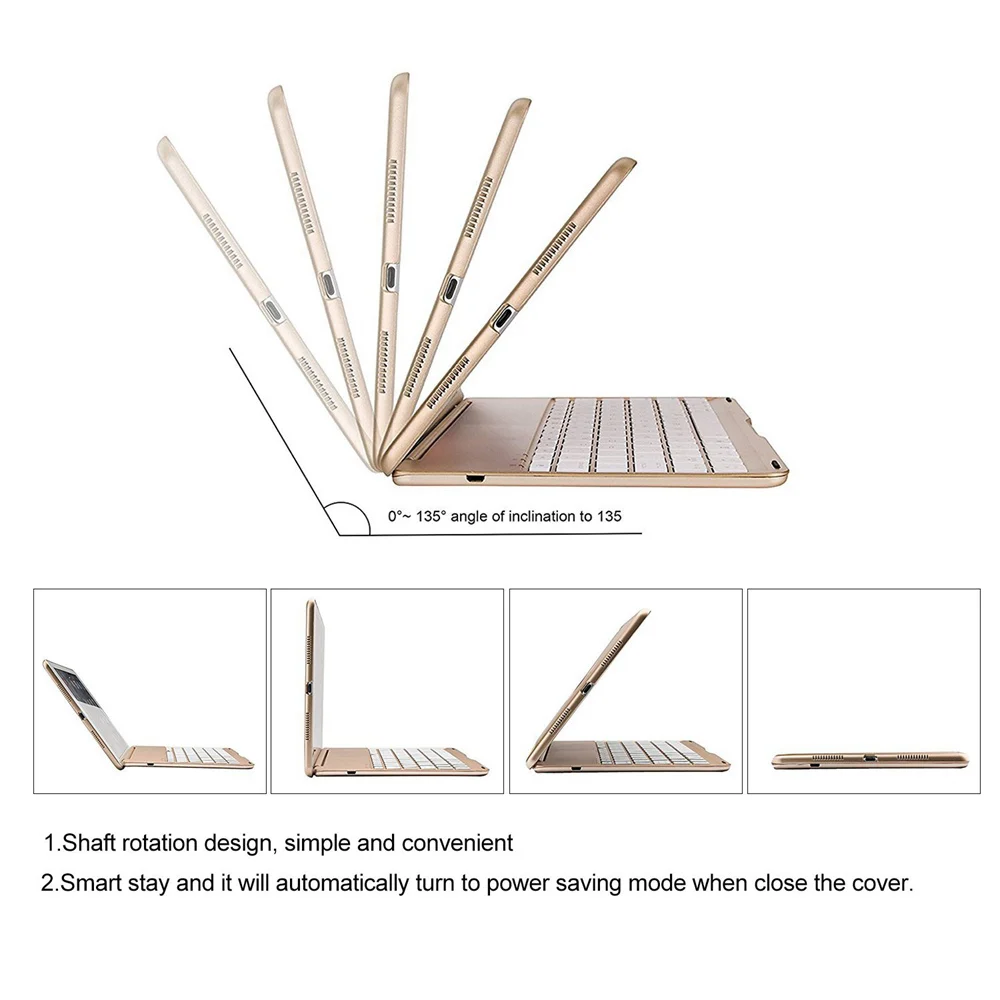 Для iPad mini 1/2/3/4/5 ультра тонкий смарт Алюминий Bluetooth русский/испанский/Иврит Клавиатура чехол крышка с 7 цветов светодиодный подсветкой