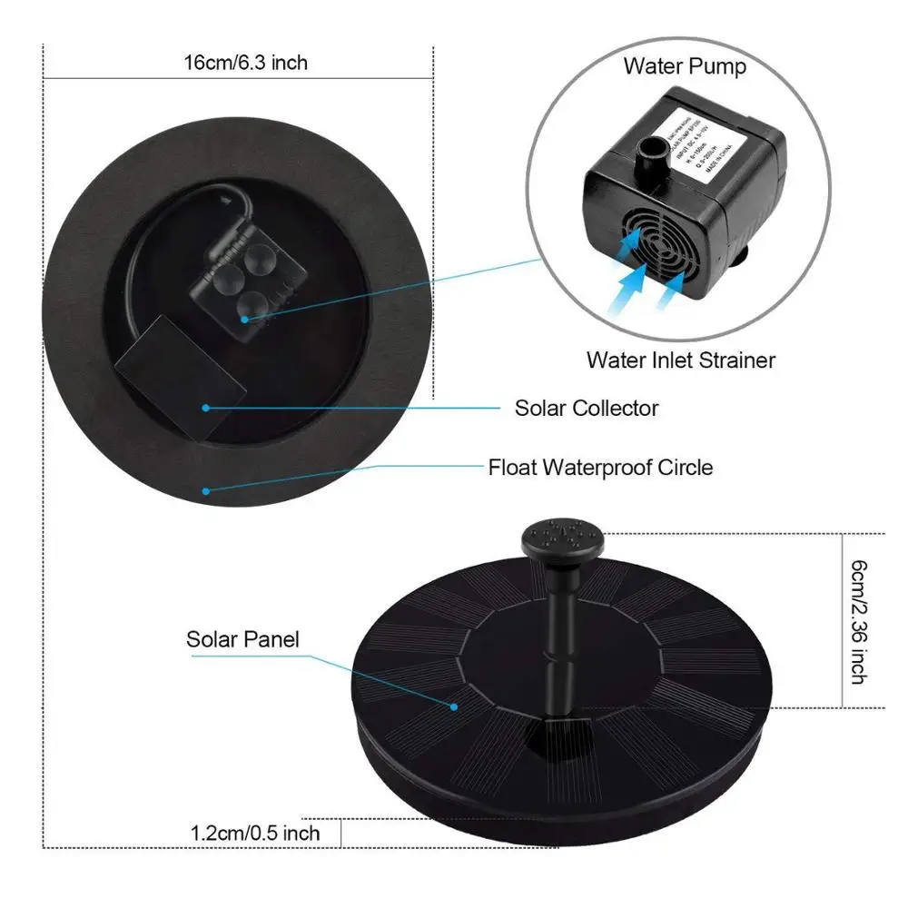 Solar Garden Fountains 7V Fountain Pump Waterfalls Power Bird Powered Water Birdbath | Дом и сад