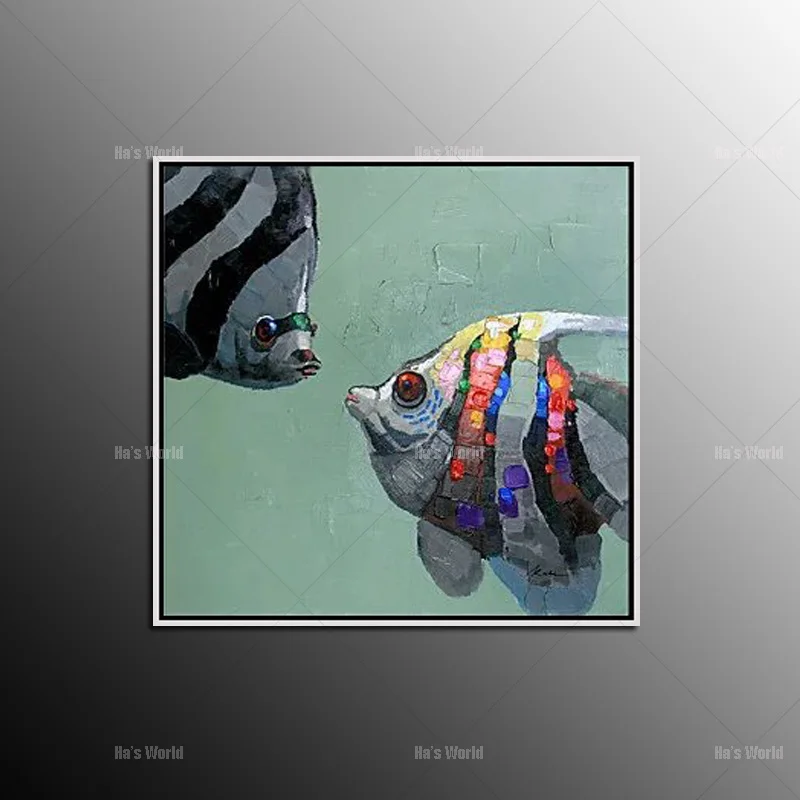 Профессиональный художник 100% Ручная роспись Современные влюбленные Рыба