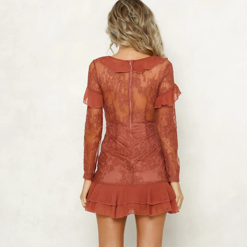 Женское кружевное сексуальное платье с глубоким v-образным вырезом повседневное