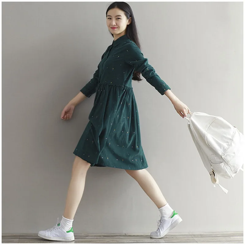 Платье женское с длинным рукавом отложным воротником|corduroy dress|loose dressautumn dress |