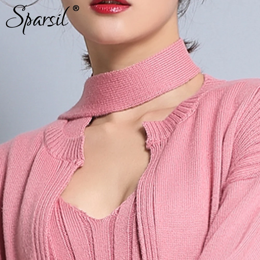 Sparsil осенние женские комплекты кардиганы + платье трикотажные шерстяные свитера