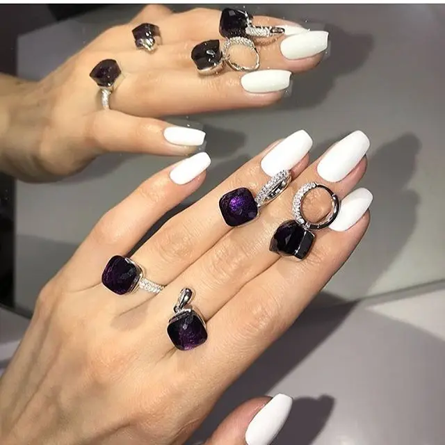 purple 925 пробы комплект ювелирных изделий из серебра, модное кольцо с большим квадратным небом, кольца с синим камнем, серьги и ожерелье для женщин, ювелирные изделия для свадьбы - Metal color: purple