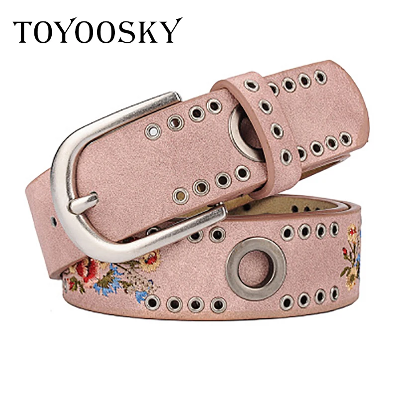 Ремень TOYOOSKY Женский широкий винтажный Красный пояс с пряжкой цветочным принтом