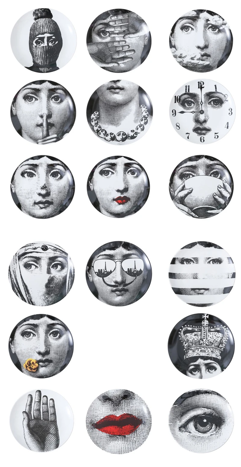 8 дюймов Милан rosenthal Piero fornasetti тарелки чистого черного цвета и белой иллюстрации Топ Мода висят блюда по производству образцов/дома/отеля настенный Декор