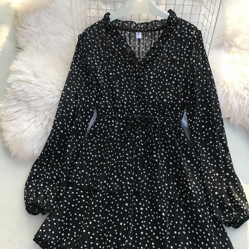 mid-calf Women Dress Ruffles Print Polka Dot vintage Bodycon Beach Female Full Sleeve Summer Party 2019 Dresses Vestidos | Женская