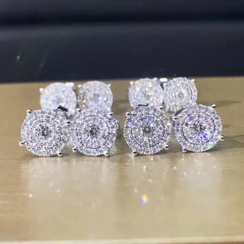 LASAMERO 0 1 CTW круглые серьги гвоздики из натурального алмаза 18K белого золота
