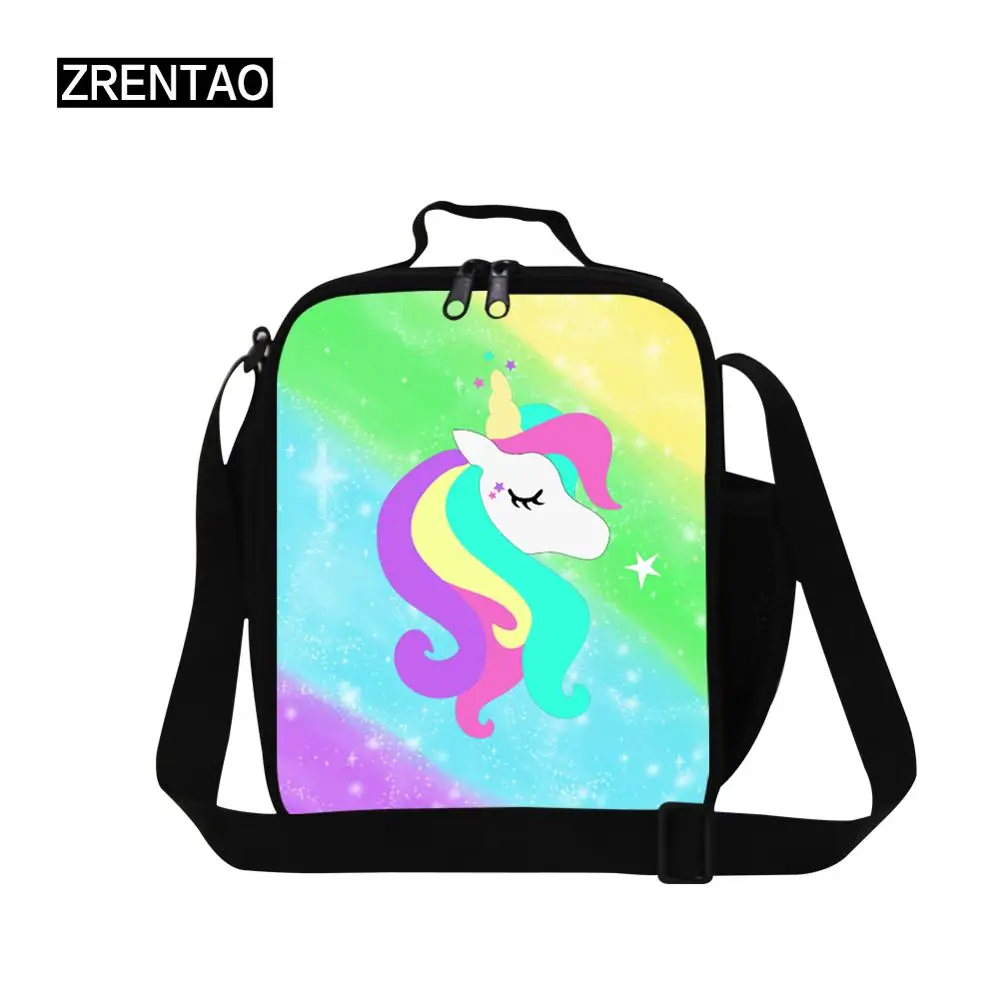 Lunch Cooler Bag 10 Радуга Единорог печать милый мультфильм детская сумка для обеда изолированный Bento коробка ланчбаг с плечевым ремнем держатель воды для малышей - Цвет: Lunch Cooler Bag 10