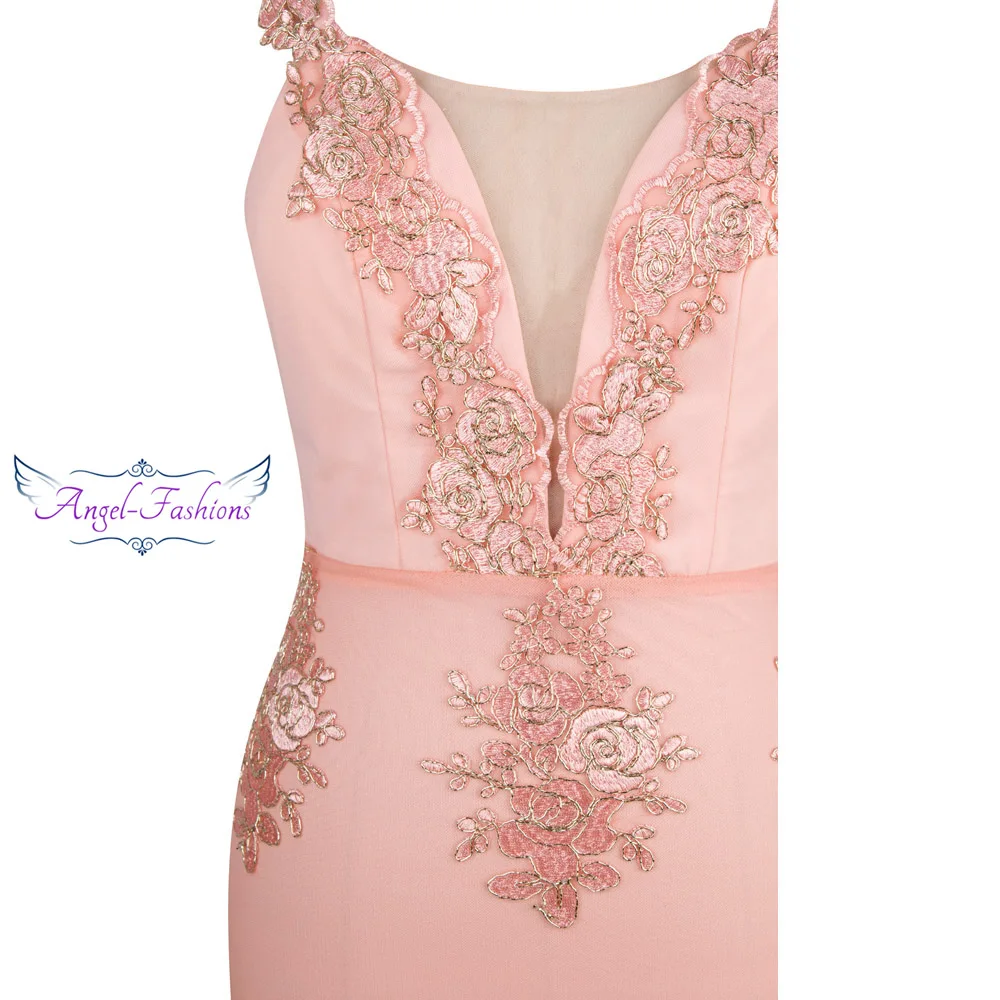 Angel-Fashion женское кружевное длинное вечернее платье с v-образным вырезом и вышивкой в виде цветов, розовое 310