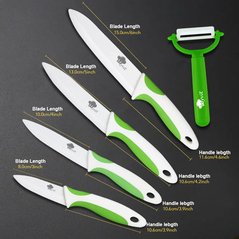 3456 GREEN WHITE SET Керамический нож, кухонные ножи, 3, 4, 5, 6 дюймов, с овощечисткой, шеф-повара, для очистки овощей, фруктов, нож, нож, белое лезвие, набор для приготовления пищи - Цвет: 3456 GREEN WHITE SET