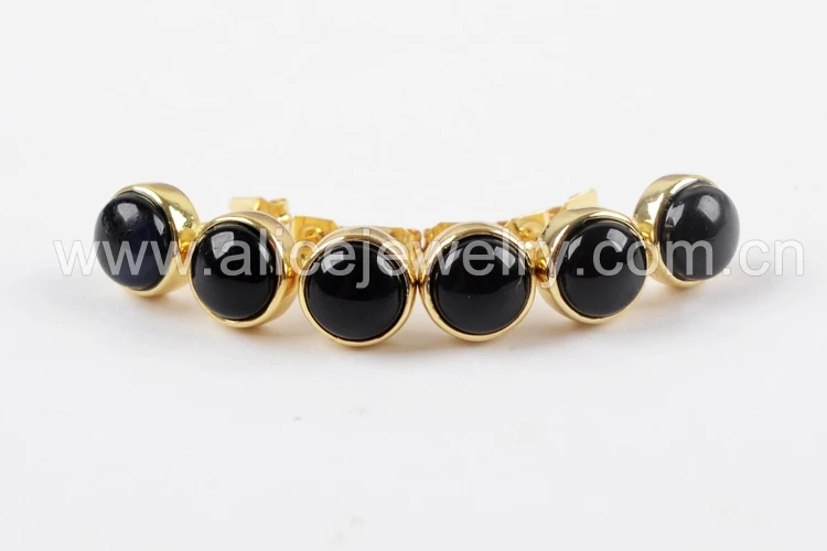 Black Agate BOROSA 5/10 пар Золотой цвет ободок 7 мм круглый мульти-вид камень серьги-гвоздики, натуральный камень серьги-гвоздики ювелирные изделия для женщин ZG0283 - Окраска металла: Black Agate