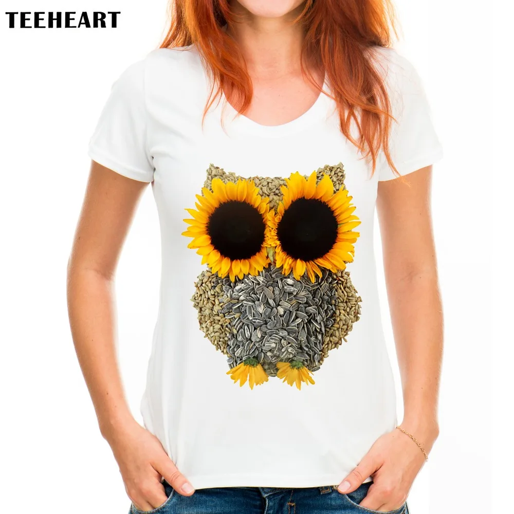 TEEHEART Топы в Корейском стиле футболка ромашка Сова узор дизайнерская модная