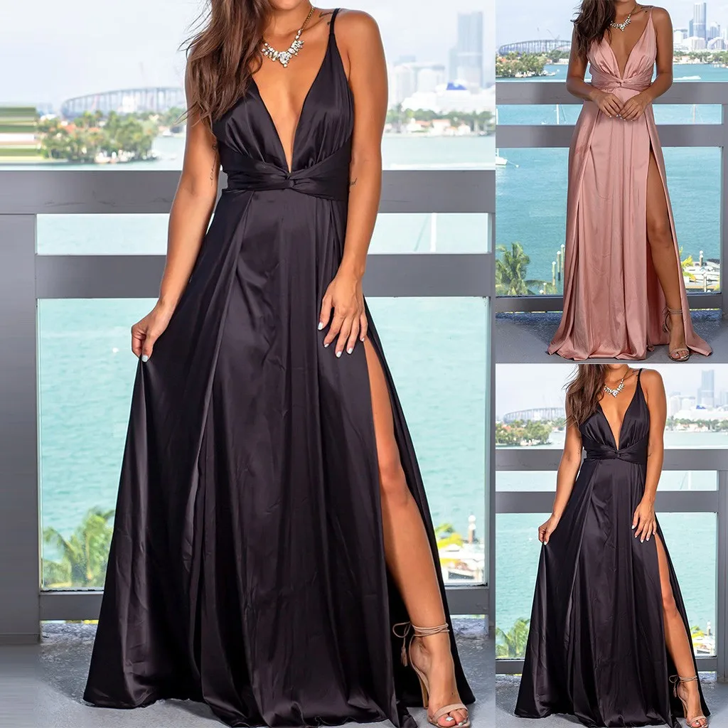 Женское длинное Макси платье Летнее Boho с v-образным вырезом пляжное сексуальное платье с принтом на бретельках без рукавов вечерние платья Vestidos